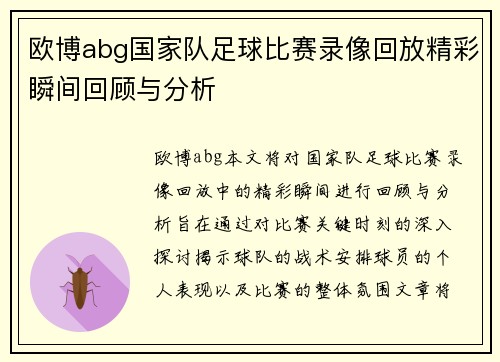 欧博abg国家队足球比赛录像回放精彩瞬间回顾与分析